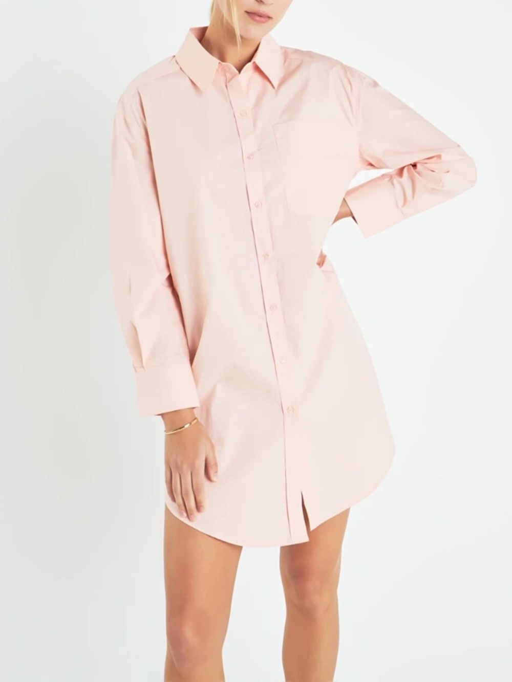 Unworn English Factory Classic Button Up Oversized Shirt Dress in Blush
